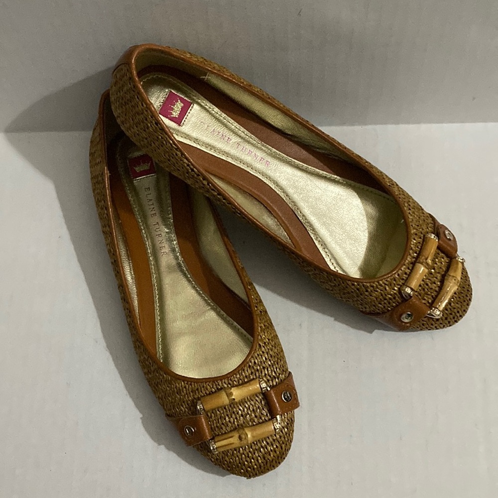 Elaine Turner dark tan raffia ballet flats